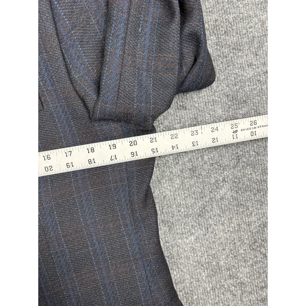Johnston & Murphy Sport Coat Mens L Gray Blue Plaid 100% Wool Blazer Jacket